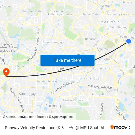 Sunway Velocity Residence (Kl367) to @ MSU Shah Alam map