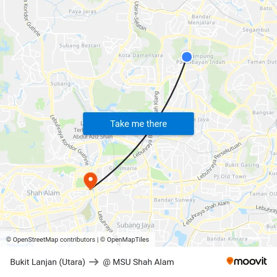 Bukit Lanjan (Utara) to @ MSU Shah Alam map
