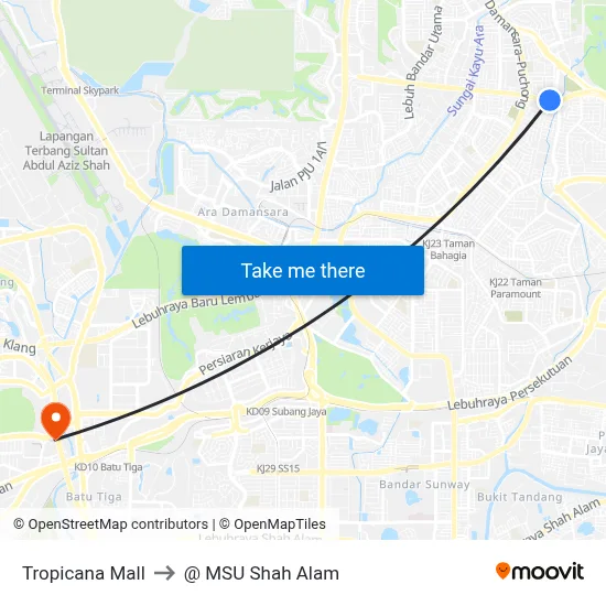 Tropicana Mall to @ MSU Shah Alam map