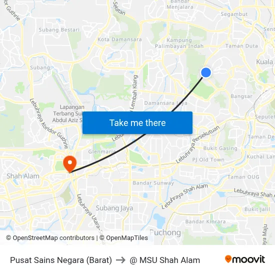 Pusat Sains Negara (Barat) to @ MSU Shah Alam map