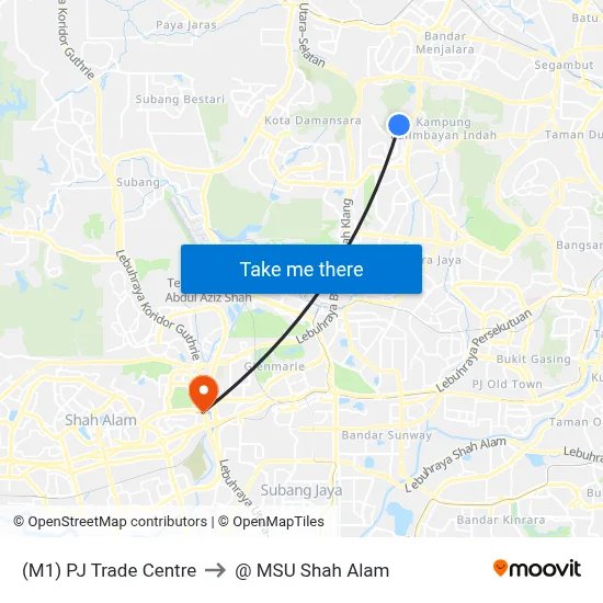 (M1) PJ Trade Centre to @ MSU Shah Alam map