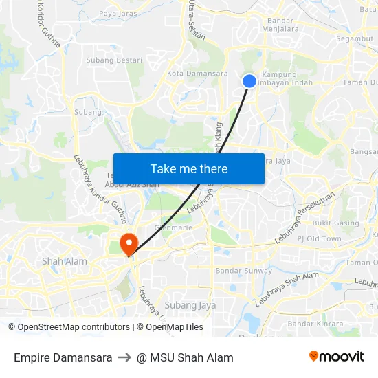 Empire Damansara to @ MSU Shah Alam map