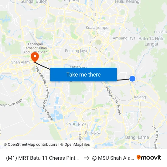(M1) MRT Batu 11 Cheras Pintu A to @ MSU Shah Alam map