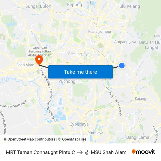 MRT Taman Connaught Pintu C to @ MSU Shah Alam map