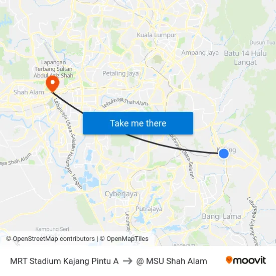 MRT Stadium Kajang Pintu A to @ MSU Shah Alam map