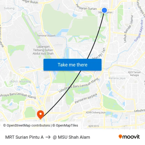 MRT Surian Pintu A to @ MSU Shah Alam map