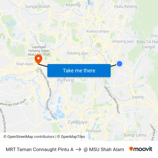 MRT Taman Connaught Pintu A to @ MSU Shah Alam map