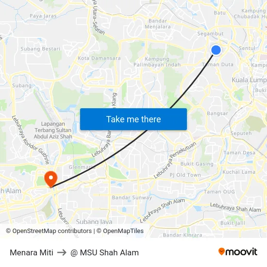 Menara Miti to @ MSU Shah Alam map