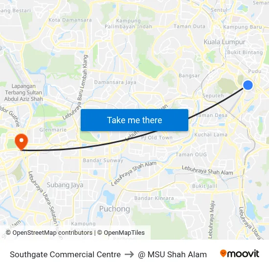 Southgate Commercial Centre to @ MSU Shah Alam map