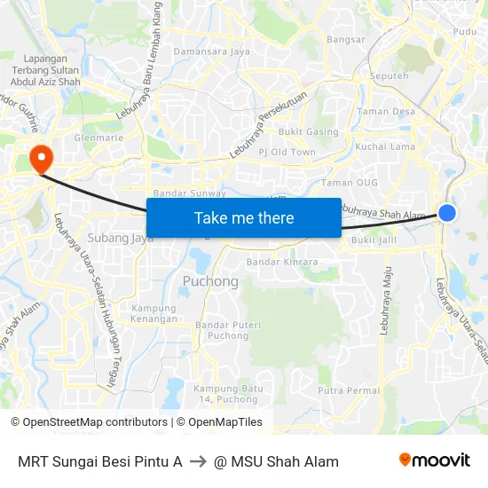 MRT Sungai Besi Pintu A to @ MSU Shah Alam map