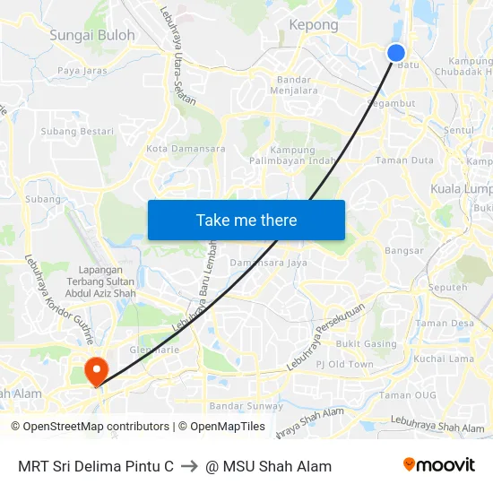 MRT Sri Delima Pintu C to @ MSU Shah Alam map