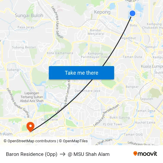 Baron Residence (Opp) to @ MSU Shah Alam map