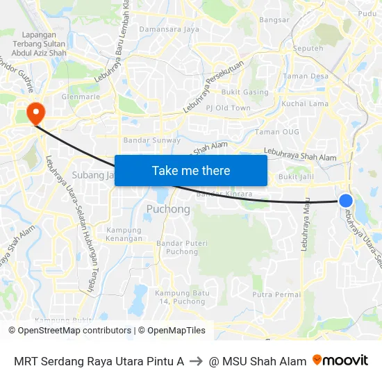 MRT Serdang Raya Utara Pintu A to @ MSU Shah Alam map