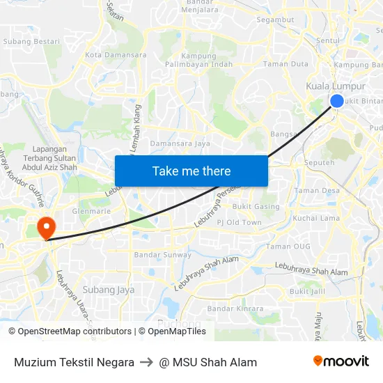 Muzium Tekstil Negara to @ MSU Shah Alam map