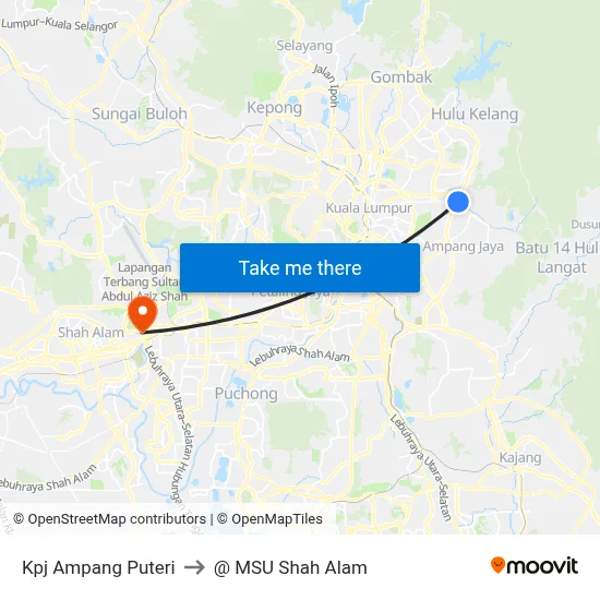 Kpj Ampang Puteri to @ MSU Shah Alam map