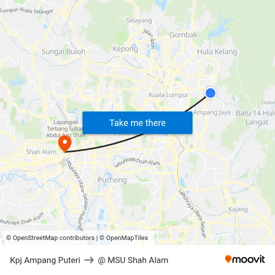 Kpj Ampang Puteri to @ MSU Shah Alam map