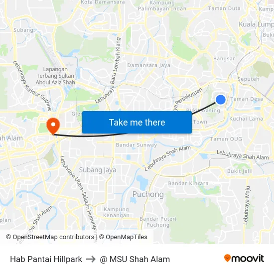 Hab Pantai Hillpark to @ MSU Shah Alam map