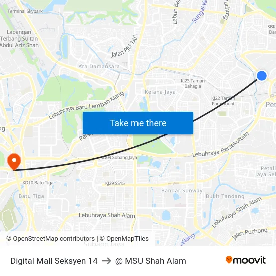 Digital Mall Seksyen 14 to @ MSU Shah Alam map