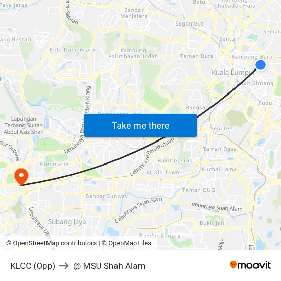 KLCC (Opp) to @ MSU Shah Alam map