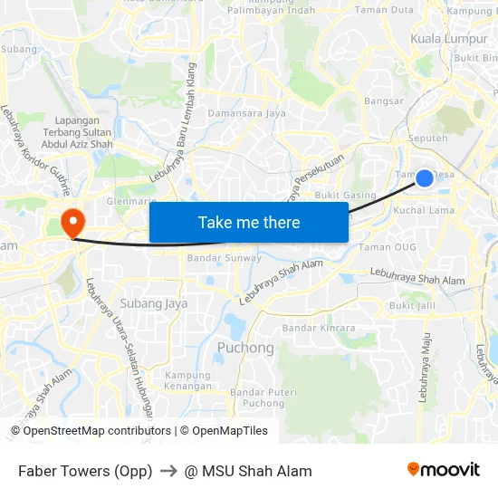 Faber Towers (Opp) to @ MSU Shah Alam map