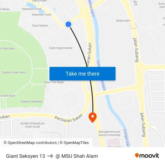 Giant Seksyen 13 to @ MSU Shah Alam map