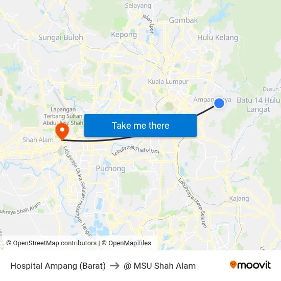 Hospital Ampang (Barat) to @ MSU Shah Alam map