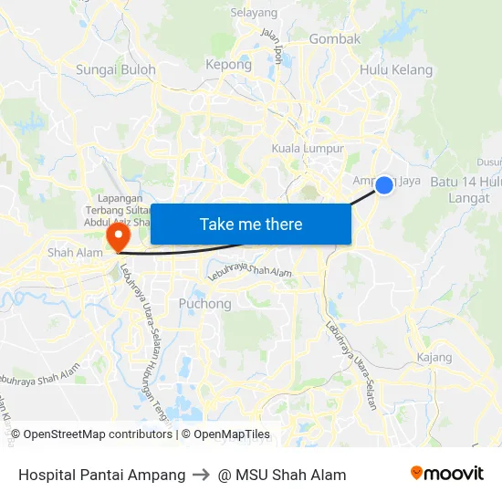 Hospital Pantai Ampang to @ MSU Shah Alam map