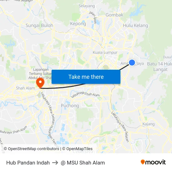 Hub Pandan Indah to @ MSU Shah Alam map