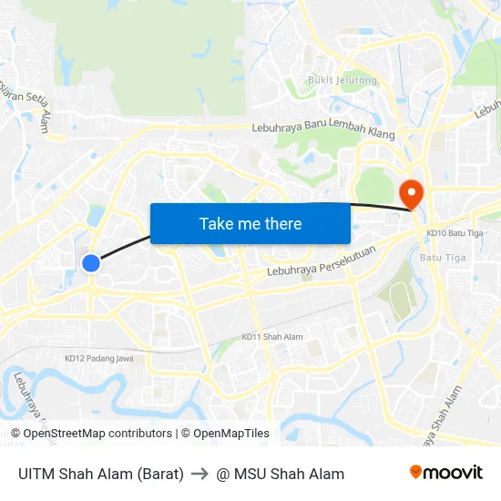 UITM Shah Alam (Barat) to @ MSU Shah Alam map