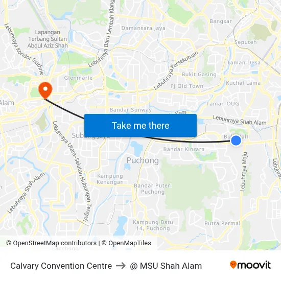 Calvary Convention Centre to @ MSU Shah Alam map