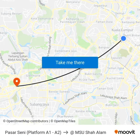 Pasar Seni (Platform A1 - A2) to @ MSU Shah Alam map