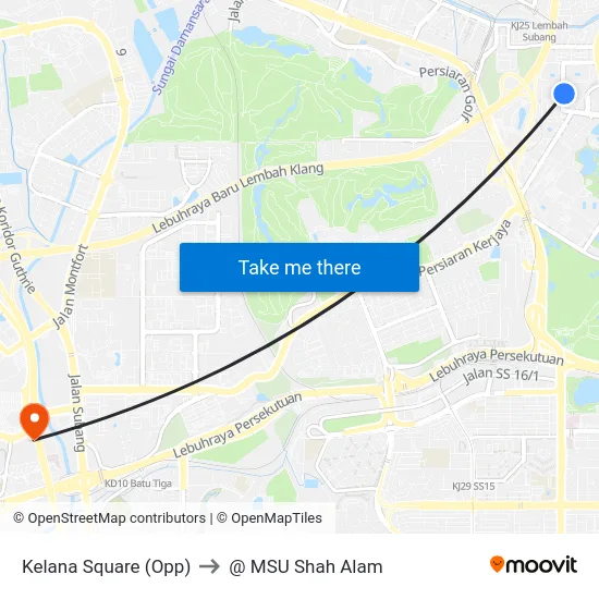 Kelana Square (Opp) to @ MSU Shah Alam map
