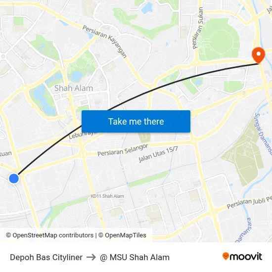 Depoh Bas Cityliner to @ MSU Shah Alam map