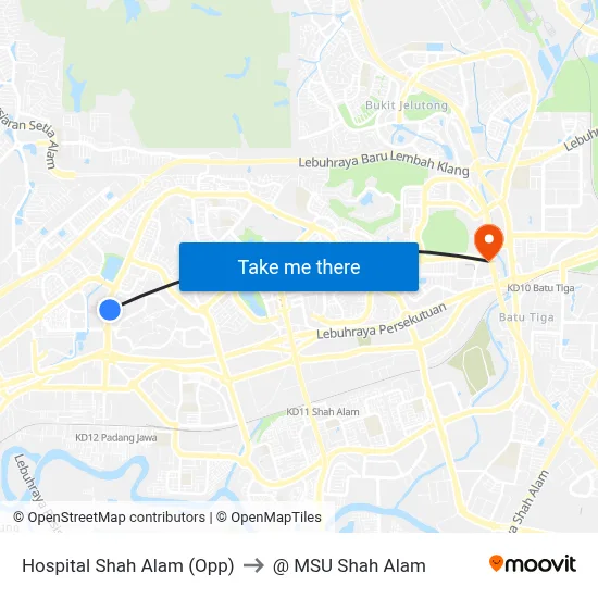 Hospital Shah Alam (Opp) to @ MSU Shah Alam map