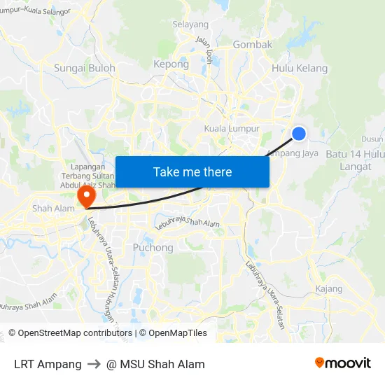 LRT Ampang to @ MSU Shah Alam map