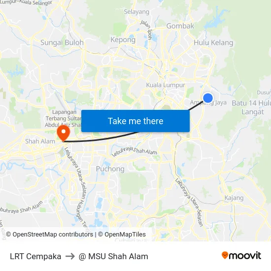 LRT Cempaka to @ MSU Shah Alam map