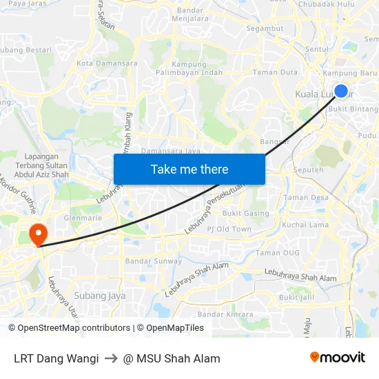 LRT Dang Wangi to @ MSU Shah Alam map