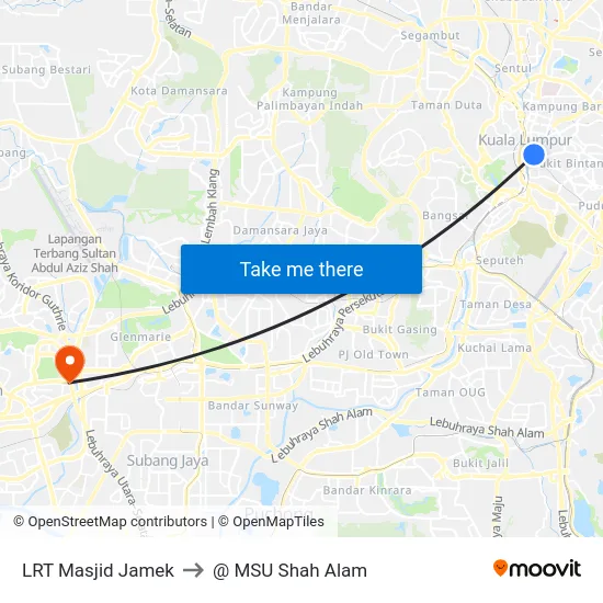 LRT Masjid Jamek to @ MSU Shah Alam map
