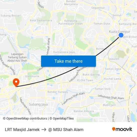 LRT Masjid Jamek to @ MSU Shah Alam map