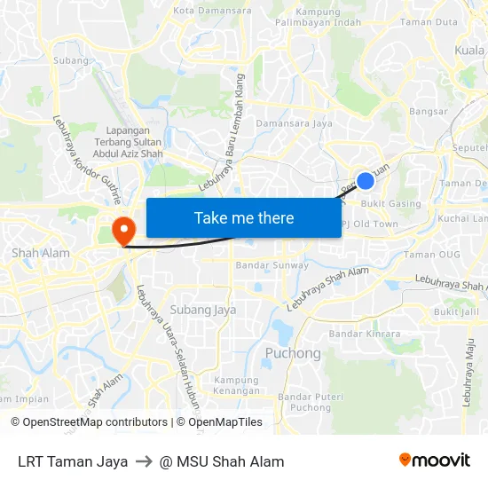 LRT Taman Jaya to @ MSU Shah Alam map
