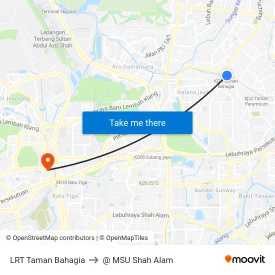 LRT Taman Bahagia to @ MSU Shah Alam map