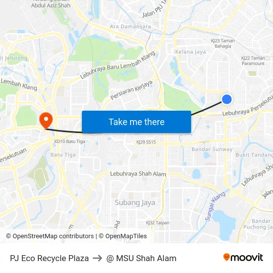 PJ Eco Recycle Plaza to @ MSU Shah Alam map