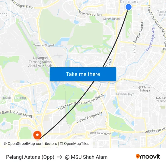 Pelangi Astana (Opp) to @ MSU Shah Alam map