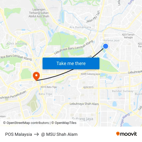 POS Malaysia to @ MSU Shah Alam map