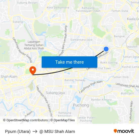 Ppum (Utara) to @ MSU Shah Alam map