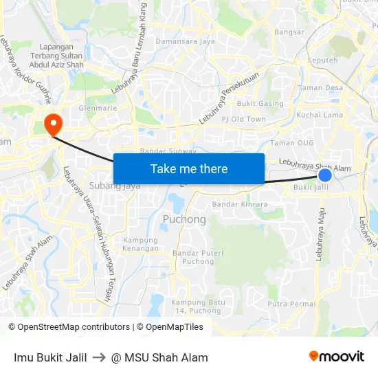 Imu Bukit Jalil to @ MSU Shah Alam map