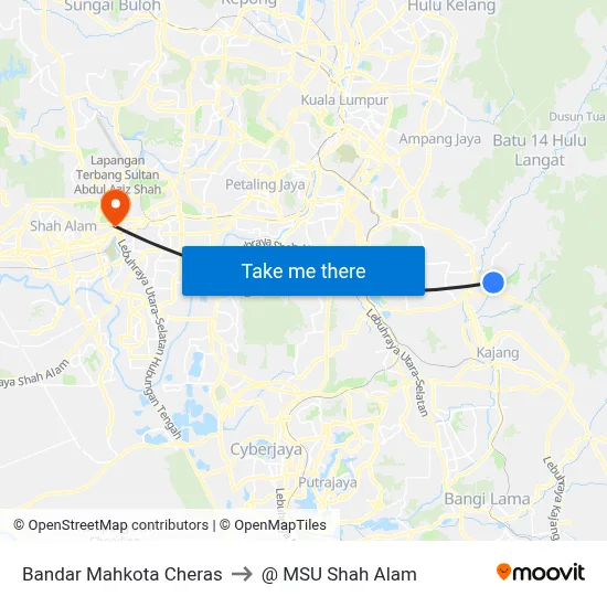 Bandar Mahkota Cheras to @ MSU Shah Alam map