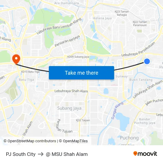 PJ South City to @ MSU Shah Alam map