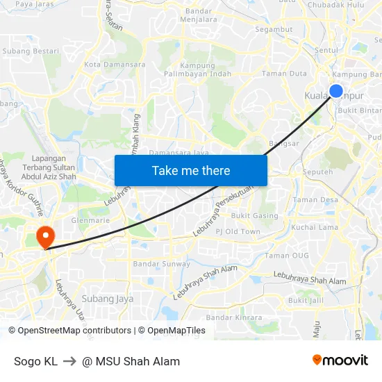 Sogo KL to @ MSU Shah Alam map