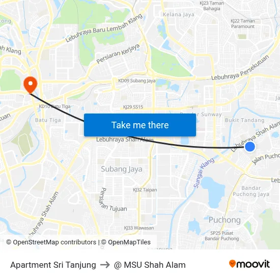 Apartment Sri Tanjung to @ MSU Shah Alam map